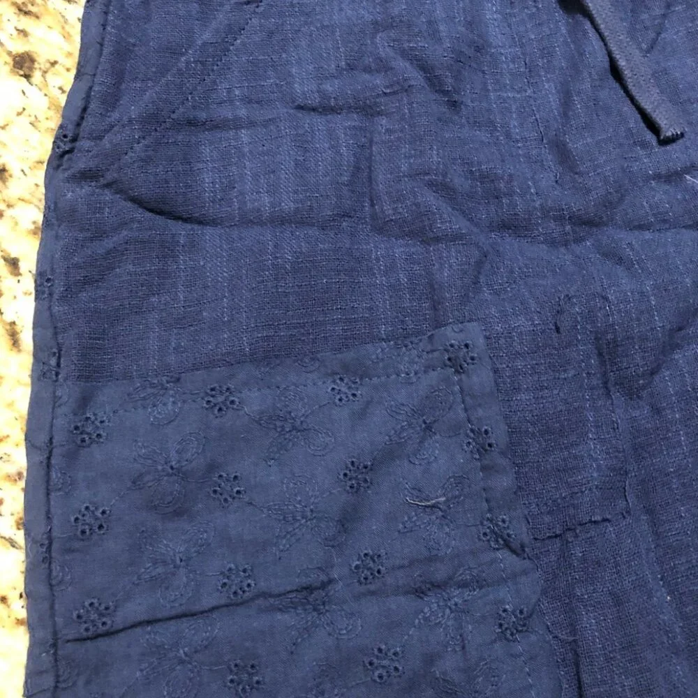 GiGiO Navy Crinkled woven frayed raw edge shorts with elastic tie waist  5194 - Picture 7 of 7